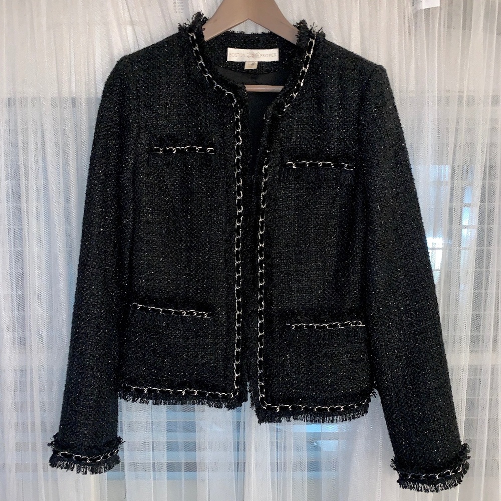 Boston Proper Black Parisian Tweed Jacket.